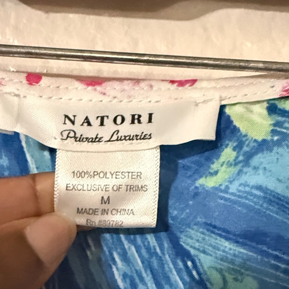 Natori Blue Floral Maxi kaftan pockets Dress private luxuries paradise palms M - Picture 6 of 9